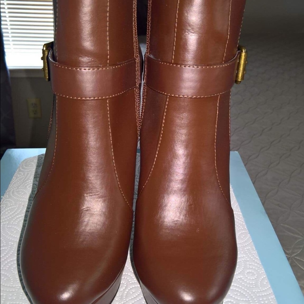 Cognac color platform leather booties, new!